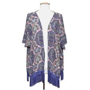 VTG Victorias Secret Womens Kimono Top S Purple Paisley Fringe Open Layer